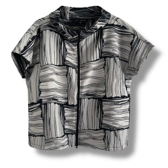 KOZAN LOVE LAUNCH Ice Hepburn Jacket black white geometric design SHIRT SZ L - Picture 2 of 5